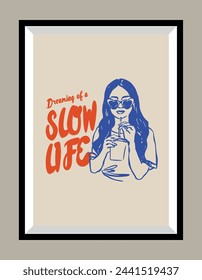 Minimalist hand drawn food and beverages vector print poster in a frame