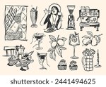 Minimalist hand drawn food and drink vector illustration collection