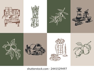 Minimalist hand drawn food and drink vector illustration collection