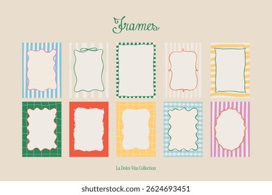 Collection minimaliste à cadres dessinés à la main. Art pour cartes de voeux, invitations de mariage, cartes postales.