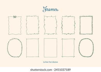 Minimalist hand drawn frames vector illustration collection. Art for greeting cards, wedding invitations, poster design, postcards, branding, logo design, background.