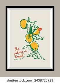 Póster de impresión vectorial de frutas dibujadas a mano minimalista en un marco. Arte para postales, marca, diseño de logotipo, tarjeta de felicitación