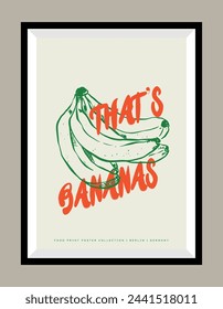 Minimalist hand drawn fruits vector print poster in a frame