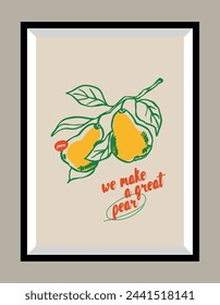 Minimalist hand drawn fruits vector print poster in a frame