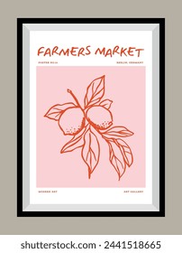 Minimalist hand drawn fruits vector print poster in a frame