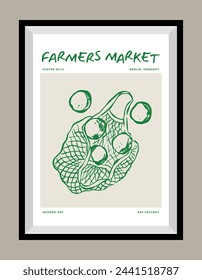 Minimalist hand drawn fruits vector print poster in a frame