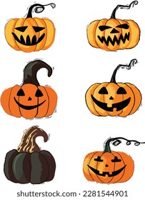 Minimalist hand drawn Halloween pumpkin illustration set