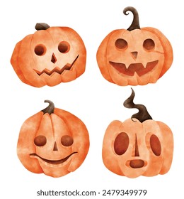 Minimalist hand drawn Halloween Pumpkin head illustration set, Halloween pumpkin vector design