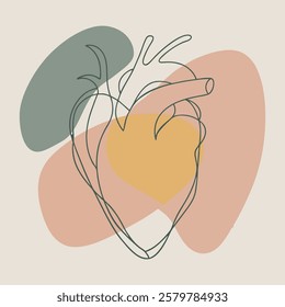 Minimalist Hand Drawn Heart with Abstract Colorful Shapes