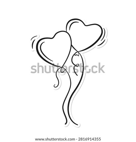 Minimalist hand drawn heart balloons in outline style. Romantic illustration, love, couple, celebration, happiness, Valentine’s Day, wedding, anniversaries, engagement invitations, greeting cards, stickers. Vector illustration isolated