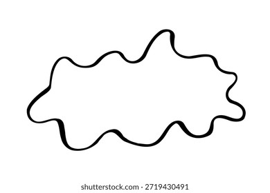 Minimalist hand drawn horizontal frame with a fluid wavy black ink border. Simple organic cloud-like outline or speech bubble shape with irregular curves for creative notes and modern design