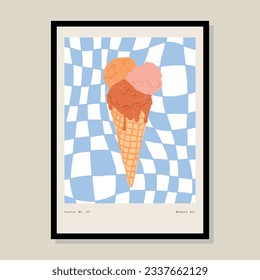 Minimalist hand drawn ice cream illustration for wall art collection