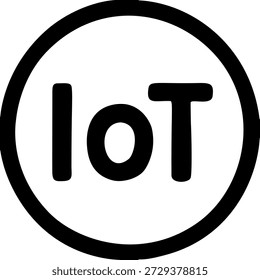 Un icono minimalista dibujado a mano con las iniciales IOT dentro de un círculo. Representando el Internet de las Cosas, perfecto para la tecnología, la conectividad y los dispositivos inteligentes.