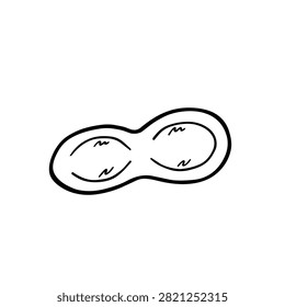 A minimalist hand drawn illustration of a single peanut in its shell, rendered with clean black outlines on a white background.
