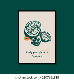 Minimalist hand drawn lemon poster for wall art collection
