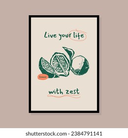Minimalist hand drawn lemon vector illustration collection. Art for postcards, branding, logo design, background.
