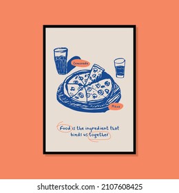 Minimalist hand drawn pizza poster for wall art collection
