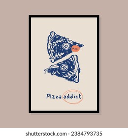 Minimalist hand drawn pizza vector illustration collection. Art for postcards, branding, logo design, background.