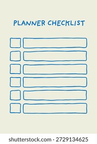 Plantilla de lista de verificación de planificador dibujado a mano minimalista. Organizador y gestión de la productividad para hacer la lista. Ilustración vectorial de papel de organización gráfica.