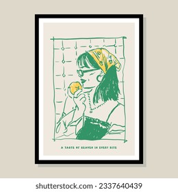Minimalist hand drawn poster design with woman silhouette illustration for wall art collection