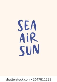Ilustração minimalista do vetor do mar desenhado à mão com citação. Cartaz de férias de verão. Fundo de vida lenta mediterrâneo. Praia, surf art para cartão, cartão postal, banner
