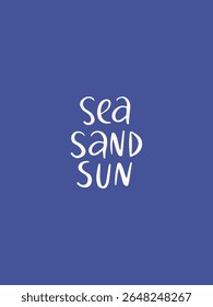 Ilustração minimalista do vetor do mar desenhado à mão com citação. Cartaz de férias de verão. Fundo de vida lenta mediterrâneo. Praia, surf art para cartão, cartão postal, banner