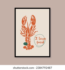 Minimalist hand drawn seafood vector illustration collection. Art for postcards, branding, logo design, background.