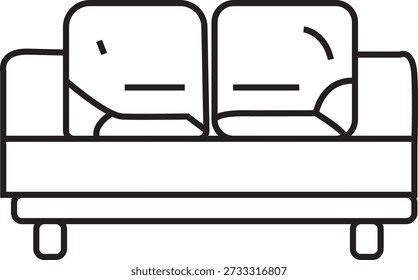 Ilustración minimalista dibujada a mano del arte de la línea del sofá con los cojines para el diseño interior de la sala de estar y los proyectos para colorear