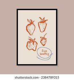 Minimalist hand drawn strawberry vector illustration collection. Art for postcards, branding, logo design, background.