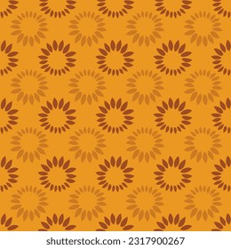 Minimalist hand drawn Sunflower petals seamless pattern on yellow background. For textile, wrapping paper, packaging, DIY projects.