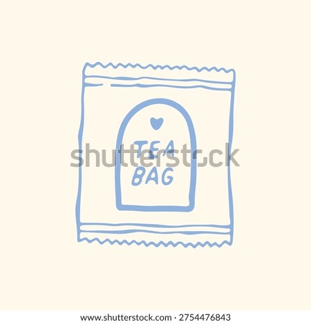 Minimalist hand drawn tea bag sachet or envelope packaging with a heart detail. Professional blue vector line art for branding, product mockups, tea shop logos, and menu icons