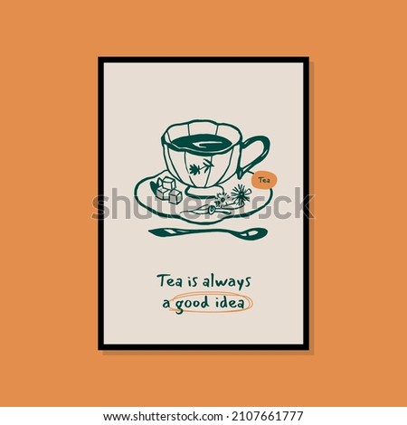 Minimalist hand drawn tea poster for wall art collection
