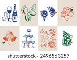 Minimalist hand drawn travel vector illustration collection. Art for postcards, branding, logo design, background.	