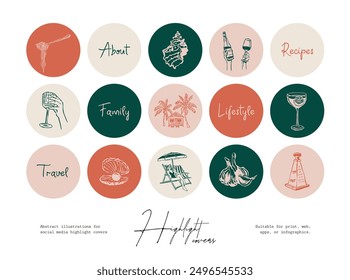 Minimalist hand drawn travel vector illustration collection. Art for postcards, branding, logo design, background.	