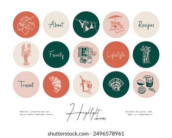 Minimalist hand drawn travel vector illustration collection. Art for postcards, branding, logo design, background.	