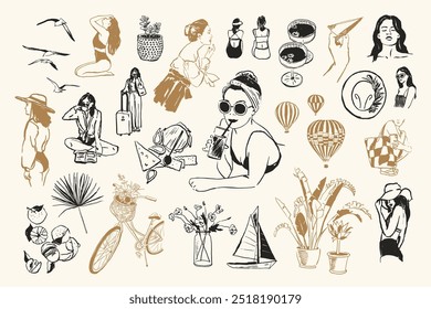 Minimalist hand drawn travel vector illustration collection.