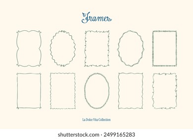 Minimalist hand drawn vector frames collection. Art for greeting cards, wedding invitations, poster design, postcards, branding, logo design, background.