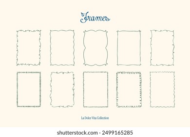 Minimalist hand drawn vector frames collection. Art for greeting cards, wedding invitations, poster design, postcards, branding, logo design, background.