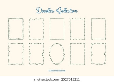 Minimalista dibujado a mano marcos de Vector colección. Arte para tarjetas de felicitación, invitaciones de boda, diseño de carteles, postales, marca, diseño de logotipo, fondo.