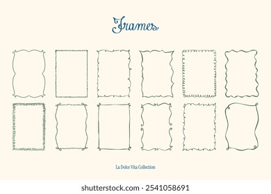 Minimalist hand drawn vector frames collection. Art for greeting cards, wedding invitations, poster design, postcards, branding, logo design, background.