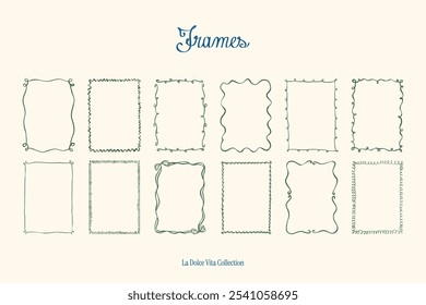 Minimalist hand drawn vector frames collection. Art for greeting cards, wedding invitations, poster design, postcards, branding, logo design, background.