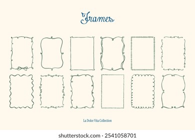 Minimalista dibujado a mano marcos de Vector colección. Arte para tarjetas de felicitación, invitaciones de boda, diseño de carteles, postales, marca, diseño de logotipo, fondo.