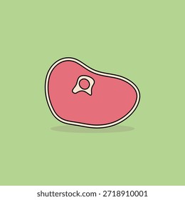 Ilustración vectorial dibujada a mano minimalista de un filete de carne cruda fresca aislado en un fondo verde suave