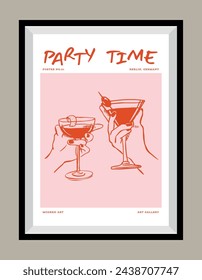 Minimalist hand drawn vector print poster in a frame. Wine illustration. Art for postcards, branding, logo design, greeting card