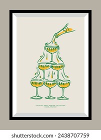 Minimalist hand drawn vector print poster in a frame. Wine illustration. Art for postcards, branding, logo design, greeting card