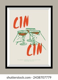 Minimalist hand drawn vector print poster in a frame. Wine illustration. Art for postcards, branding, logo design, greeting card