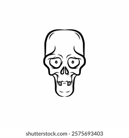 Minimalist hand drawn vector skull with wide eyes and a goofy expression, perfect for quirky, Halloween, or cartoon themed designs.