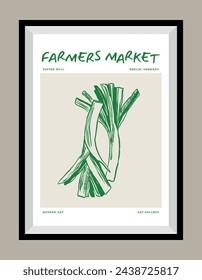 Minimalist hand drawn vegetables vector print poster in a frame. Art for postcards, branding, logo design, greeting card