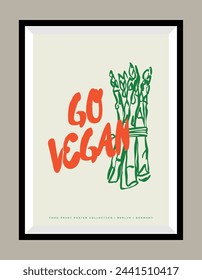 Minimalist hand drawn vegetables vector print poster in a frame