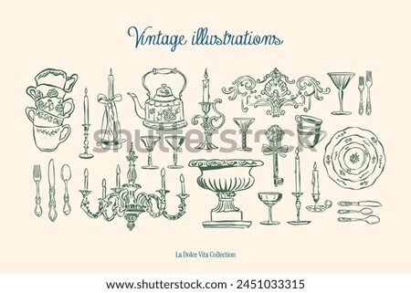 Minimalist hand drawn vintage vector illustration collection. Art for greeting cards, wedding invitations, poster design, postcards, branding, logo design, background.